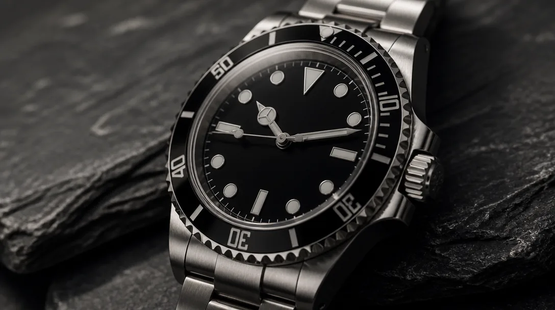 Lyxig automatisk dykklocka med svart keramikbezel på stålarmband – Rolex-stil herrklocka